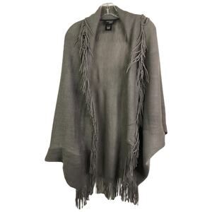Layers By Lizden Cardigan Sweater Womens Missy OS Gray Cape Wrap Soft Fringe NWT